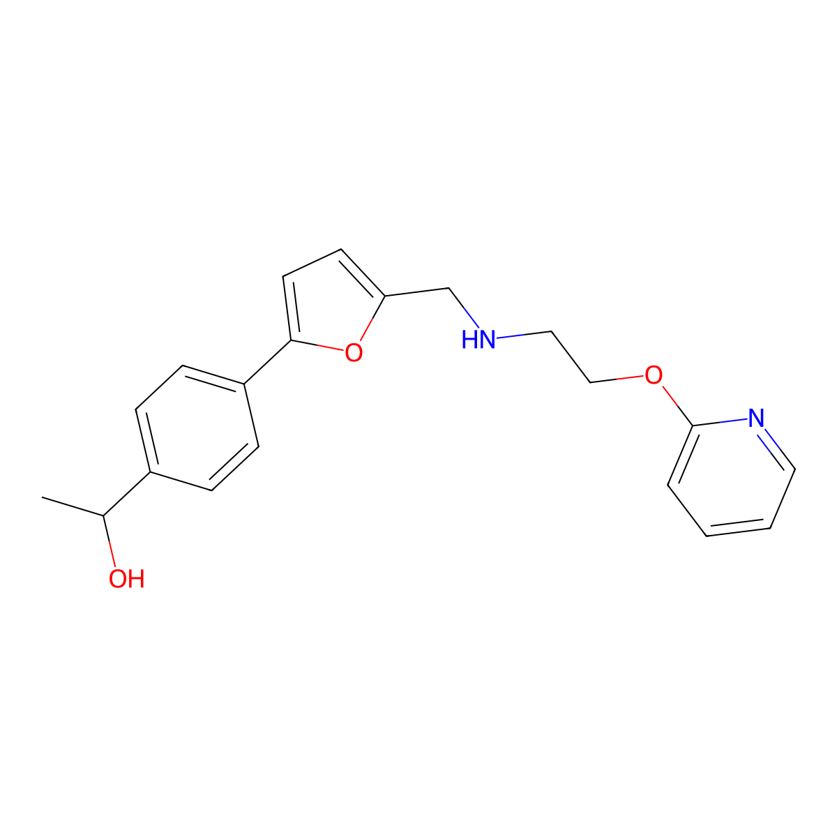 1-{4-[5-({[2-(2-Pyridinyloxy)ethyl]amino}methyl)-2-furyl]phenyl}ethanol molecular structure, CAS 1260750-44-4