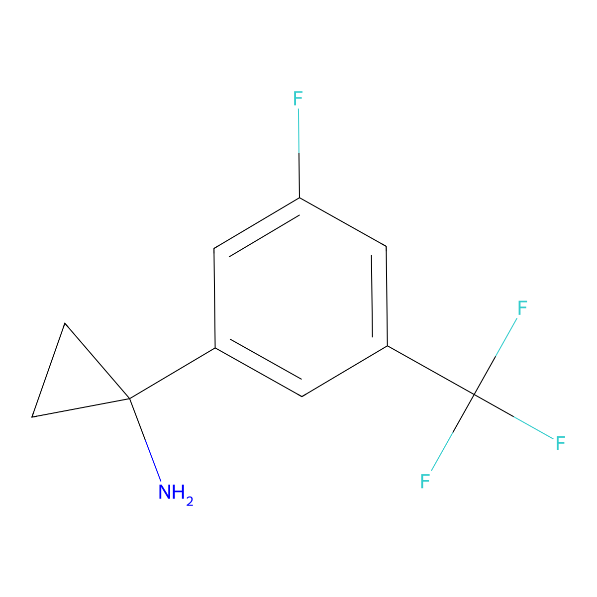 1-[3-Fluoro-5-(trifluoromethyl)phenyl]cyclopropan-1-amine molecular structure, CAS 1260756-75-9