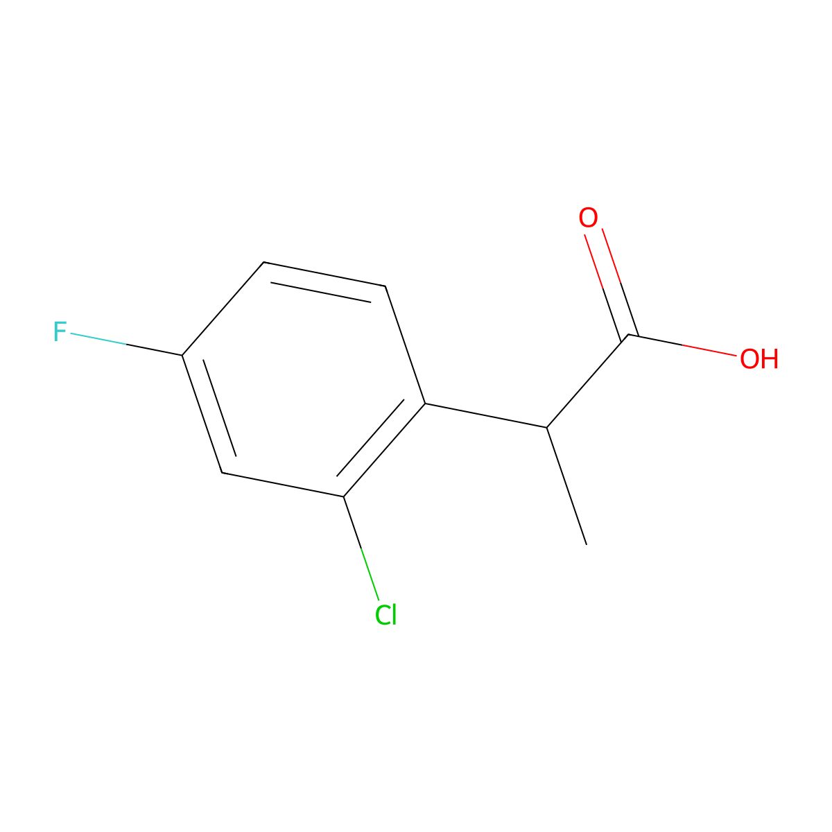 2-(2-Chloro-4-fluorophenyl)propanoic acid molecular structure, CAS 1260761-34-9