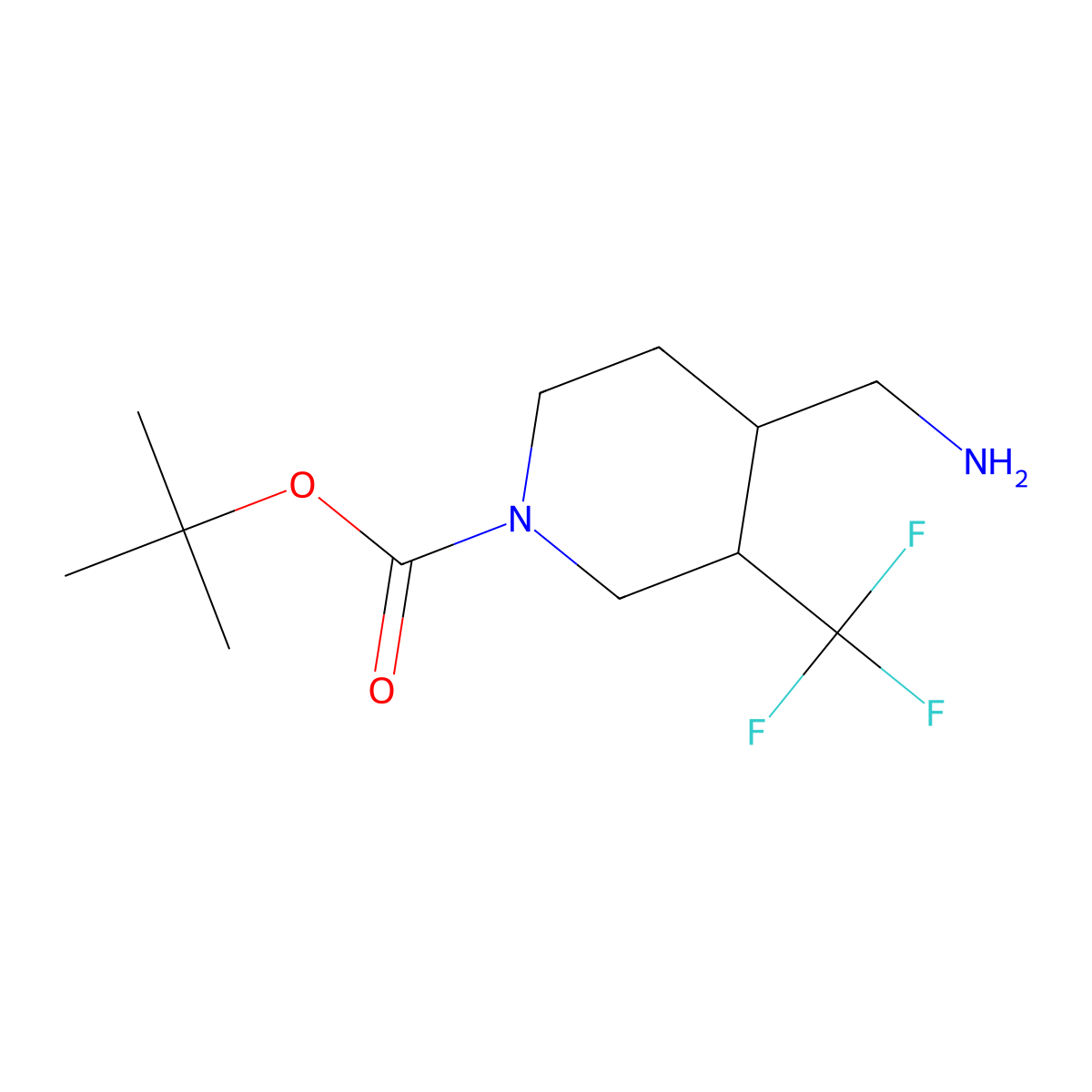 Tert-butyl 4-(aminomethyl)-3-(trifluoromethyl)piperidine-1-carboxylate molecular structure, CAS 1260761-49-6