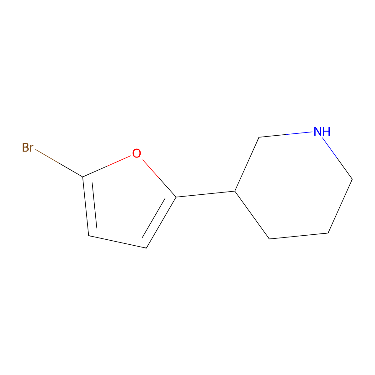 3-(5-Bromofuran-2-yl)piperidine molecular structure, CAS 1260766-07-1