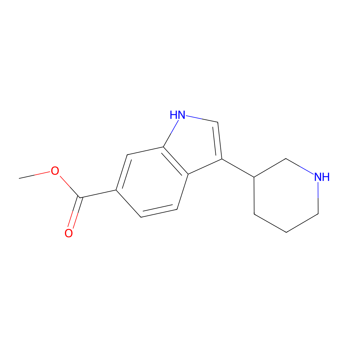 Methyl 3-(piperidin-3-yl)-1H-indole-6-carboxylate molecular structure, CAS 1260766-36-6