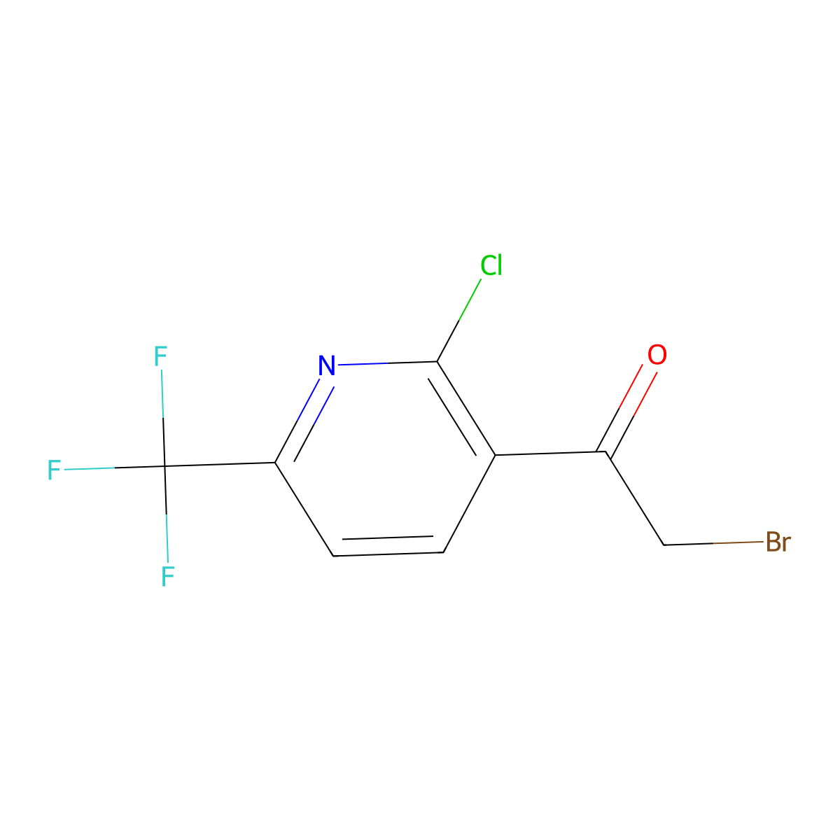 2-Bromo-1-[2-chloro-6-(trifluoromethyl)pyridin-3-yl]ethan-1-one molecular structure, CAS 1260783-51-4