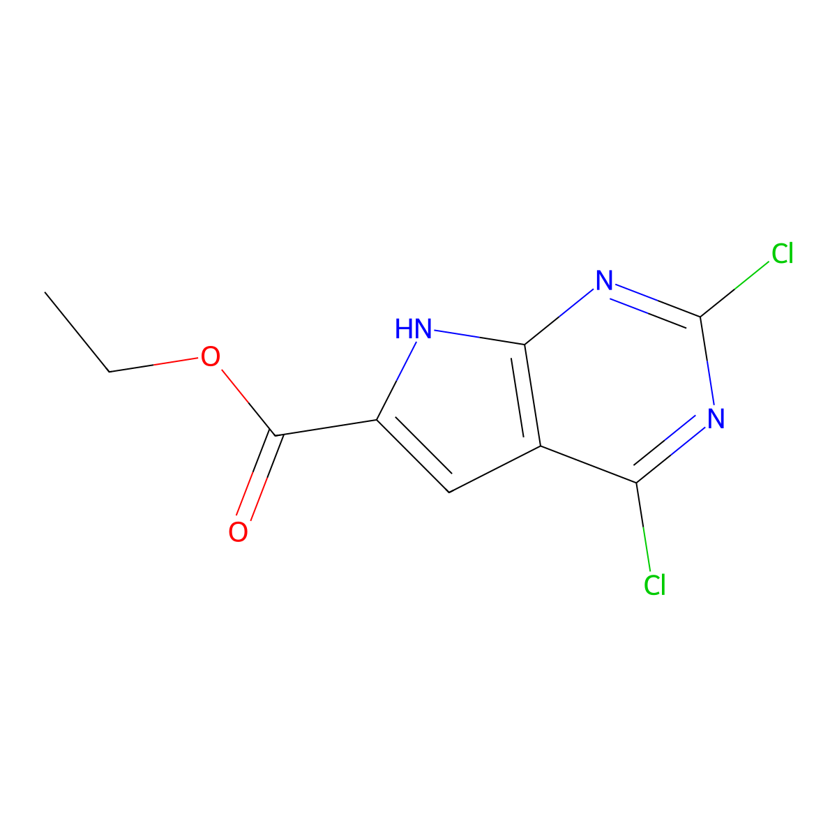 Ethyl 2,4-dichloro-7H-pyrrolo[2,3-d]pyrimidine-6-carboxylate molecular structure, CAS 1260785-39-4