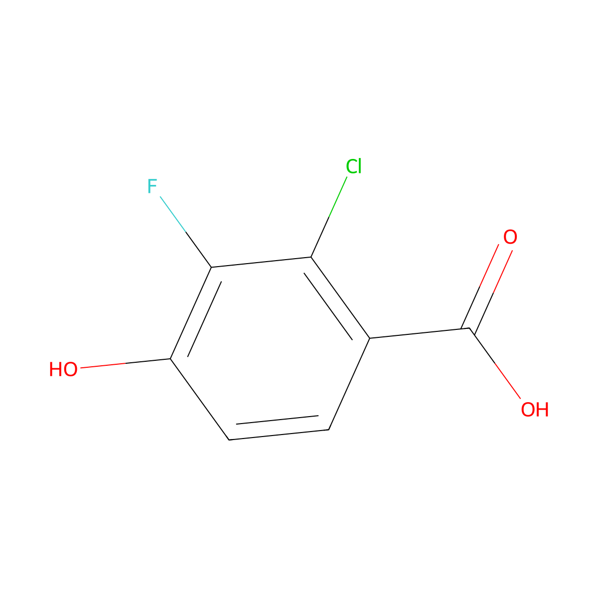 2-Chloro-3-fluoro-4-hydroxybenzoic acid molecular structure, CAS 1260790-46-2