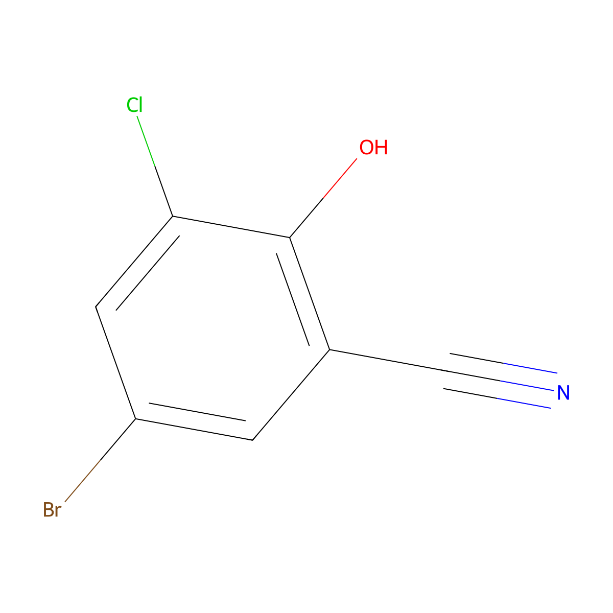 5-Bromo-3-chloro-2-hydroxybenzonitrile molecular structure, CAS 1260810-06-7