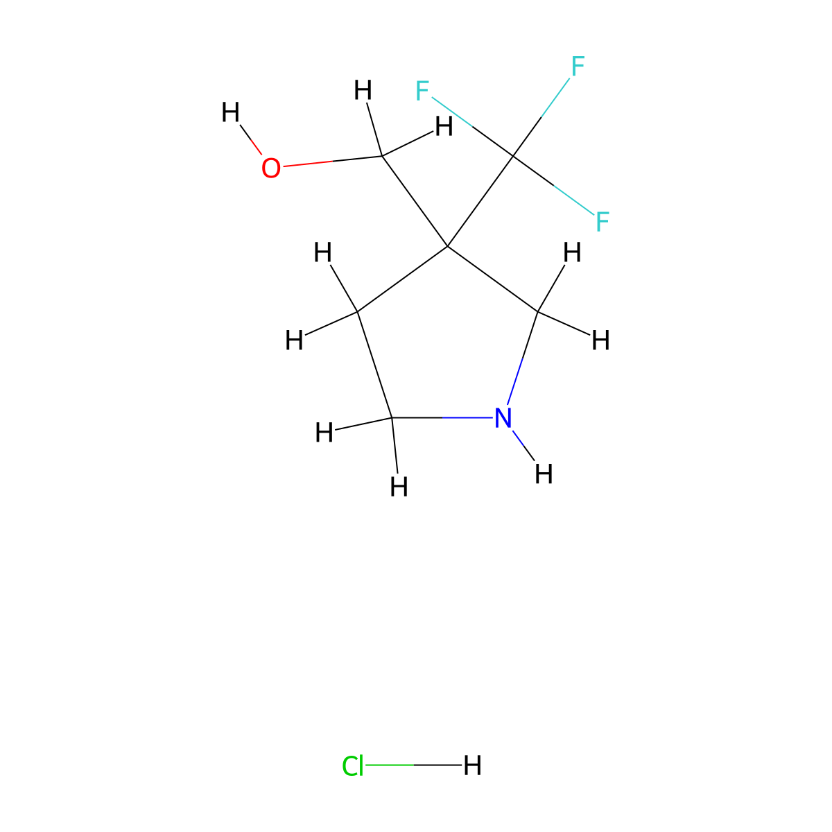 (3-(Trifluoromethyl)pyrrolidin-3-yl)methanol hydrochloride molecular structure, CAS 1260812-78-9