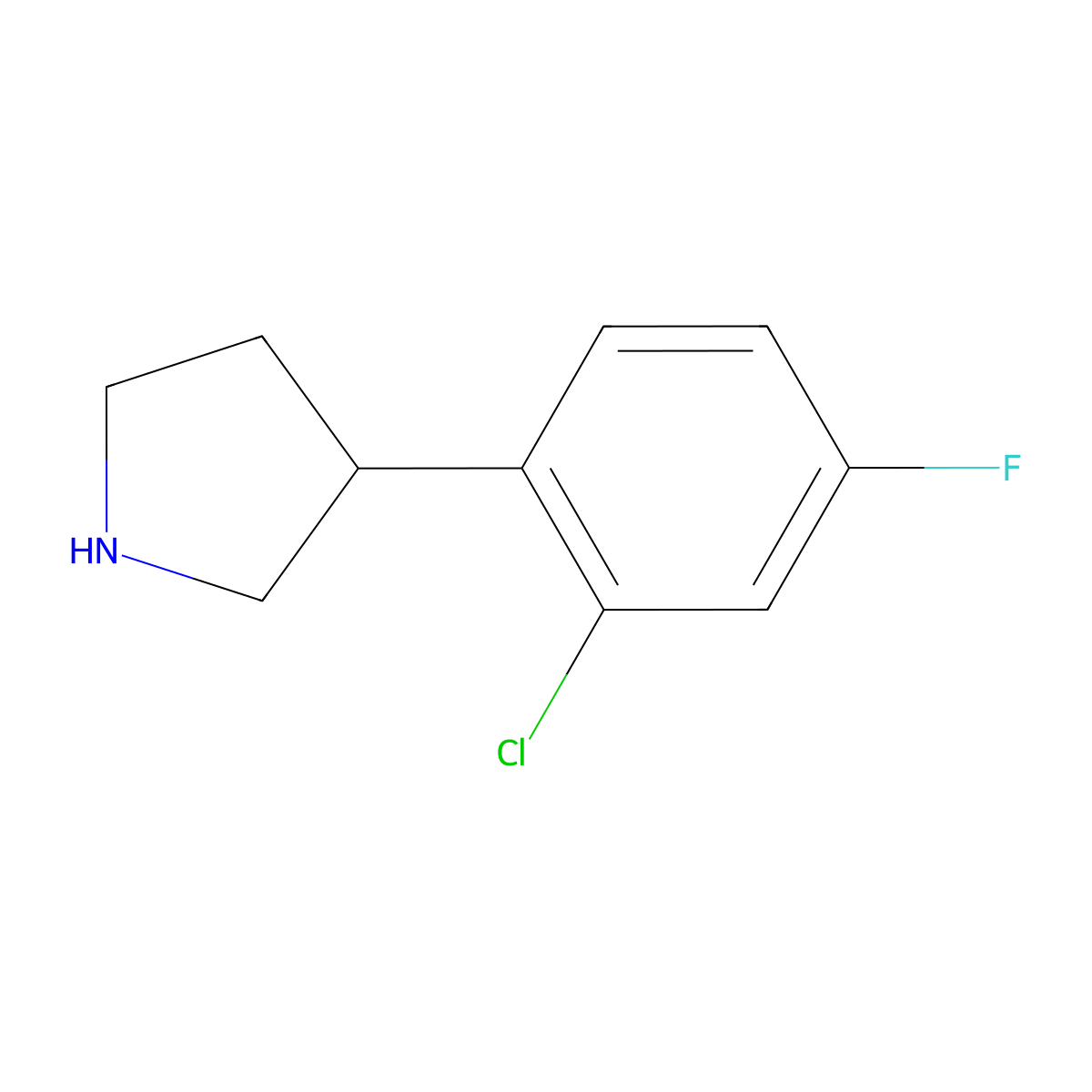 3-(2-Chloro-4-fluorophenyl)pyrrolidine molecular structure, CAS 1260821-92-8