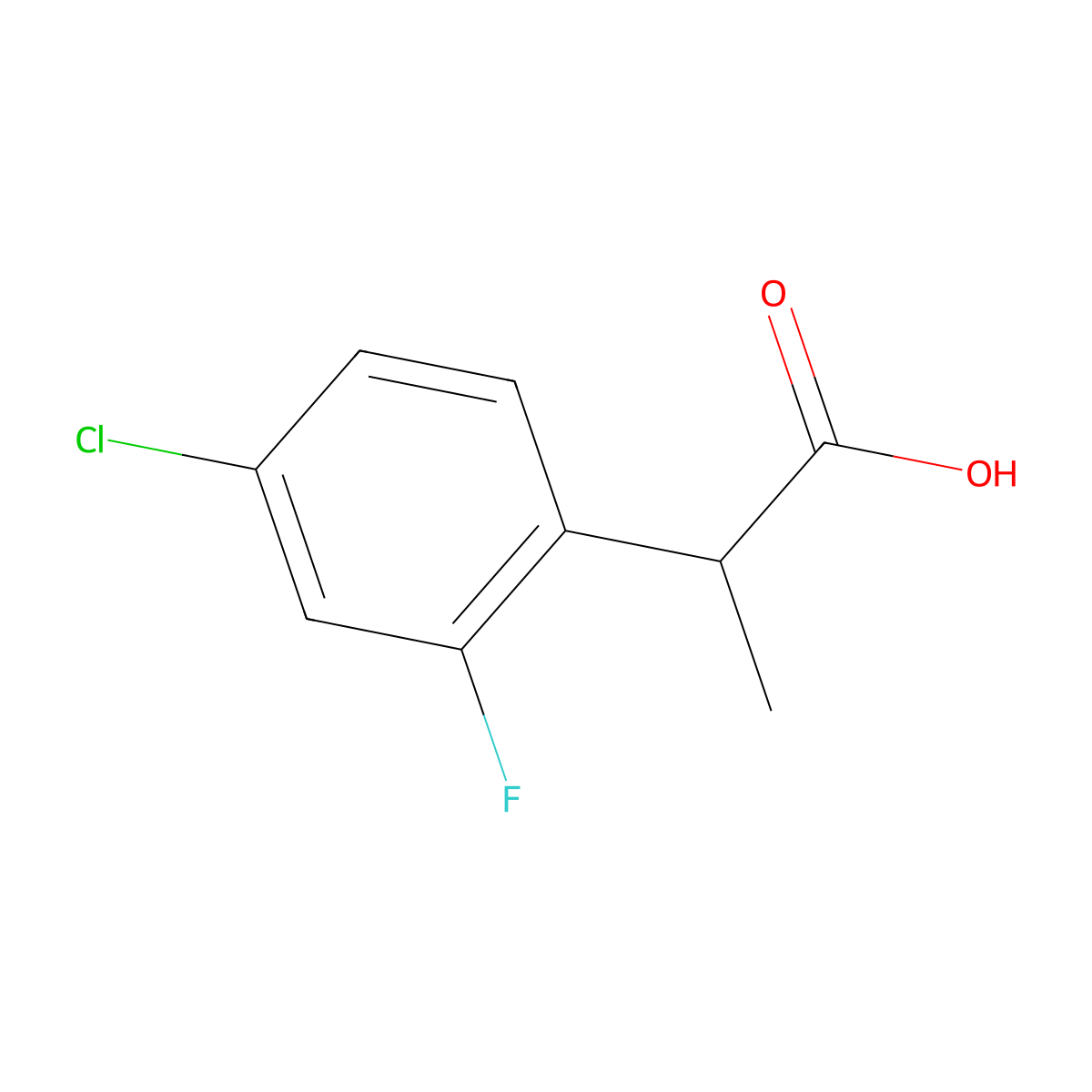 2-(4-Chloro-2-fluorophenyl)propanoic acid molecular structure, CAS 1260830-22-5