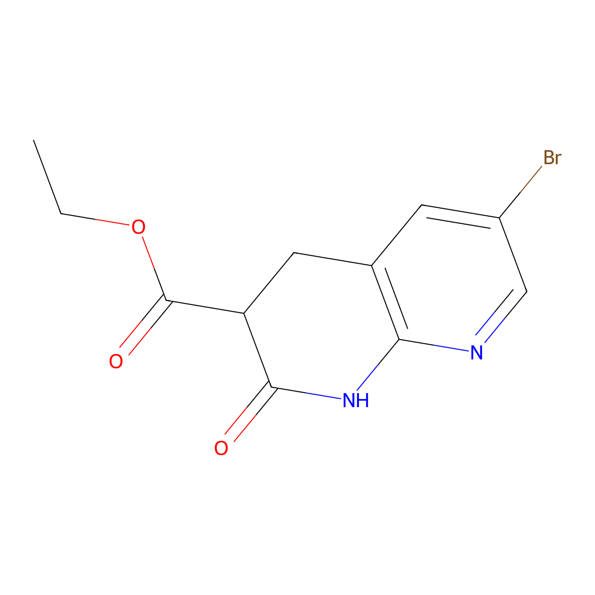 Ethyl 6-bromo-2-oxo-1,2,3,4-tetrahydro-1,8-naphthyridine-3-carboxylate molecular structure, CAS 1260837-28-2