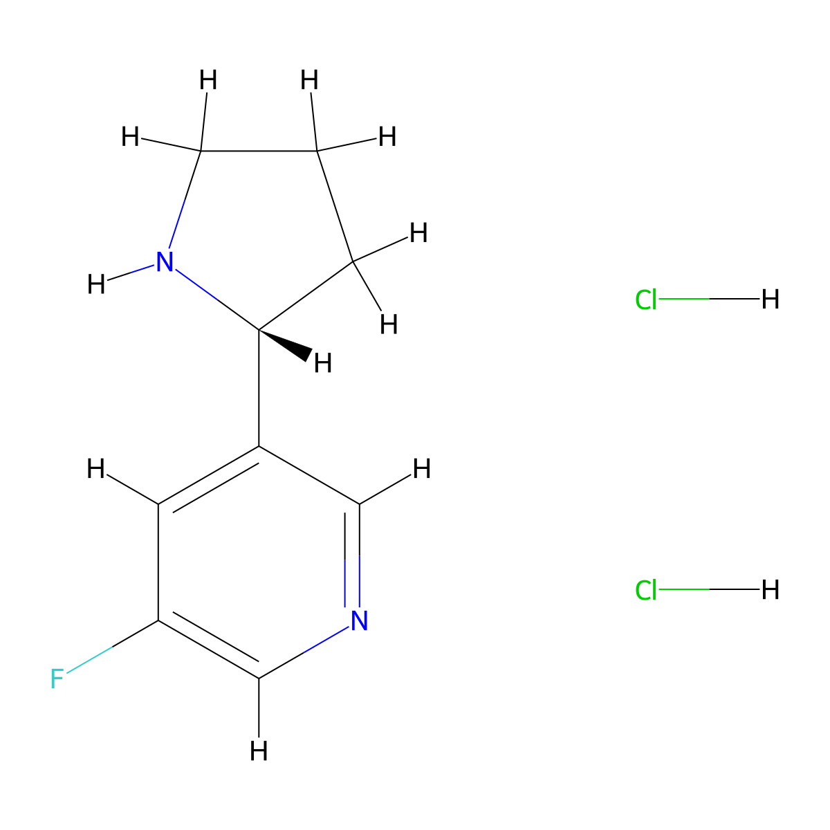 3-fluoro-5-((2R)-pyrrolidin-2-yl)pyridine dihydrochloride molecular structure, CAS 1260845-74-6