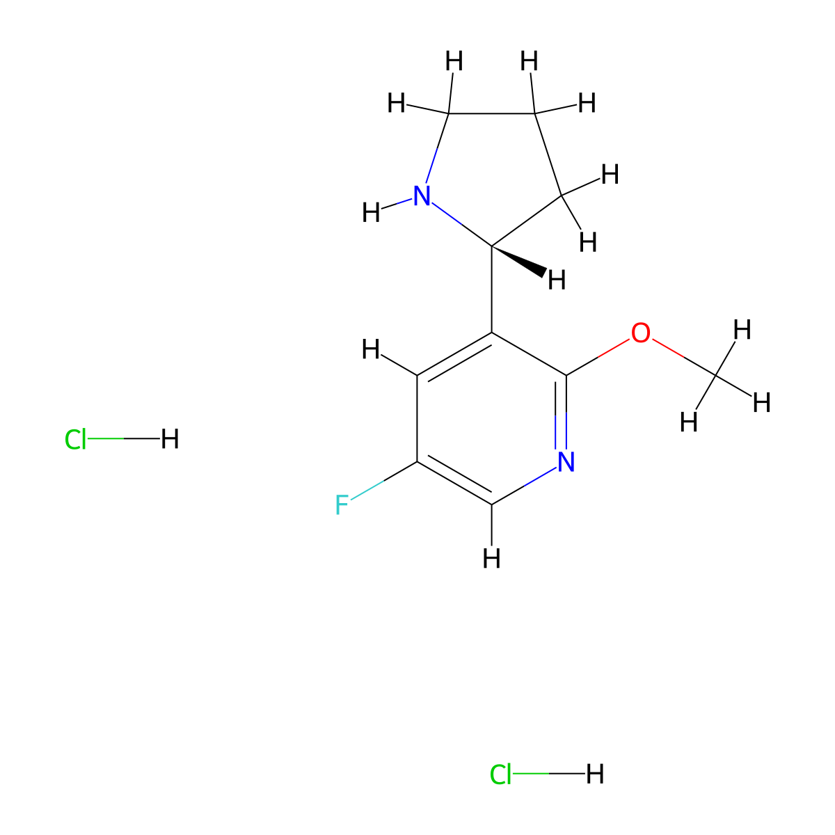 (R)-5-fluoro-2-methoxy-3-(pyrrolidin-2-yl)pyridine dihydrochloride molecular structure, CAS 1260845-81-5