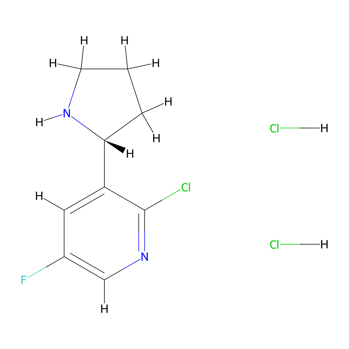 (R)-2-chloro-5-fluoro-3-(pyrrolidin-2-yl)pyridine dihydrochloride molecular structure, CAS 1260847-45-7