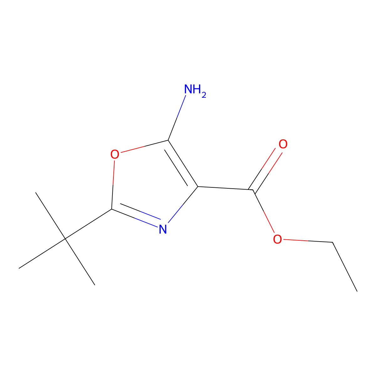 Ethyl 5-amino-2-tert-butyl-1,3-oxazole-4-carboxylate molecular structure, CAS 1260853-03-9
