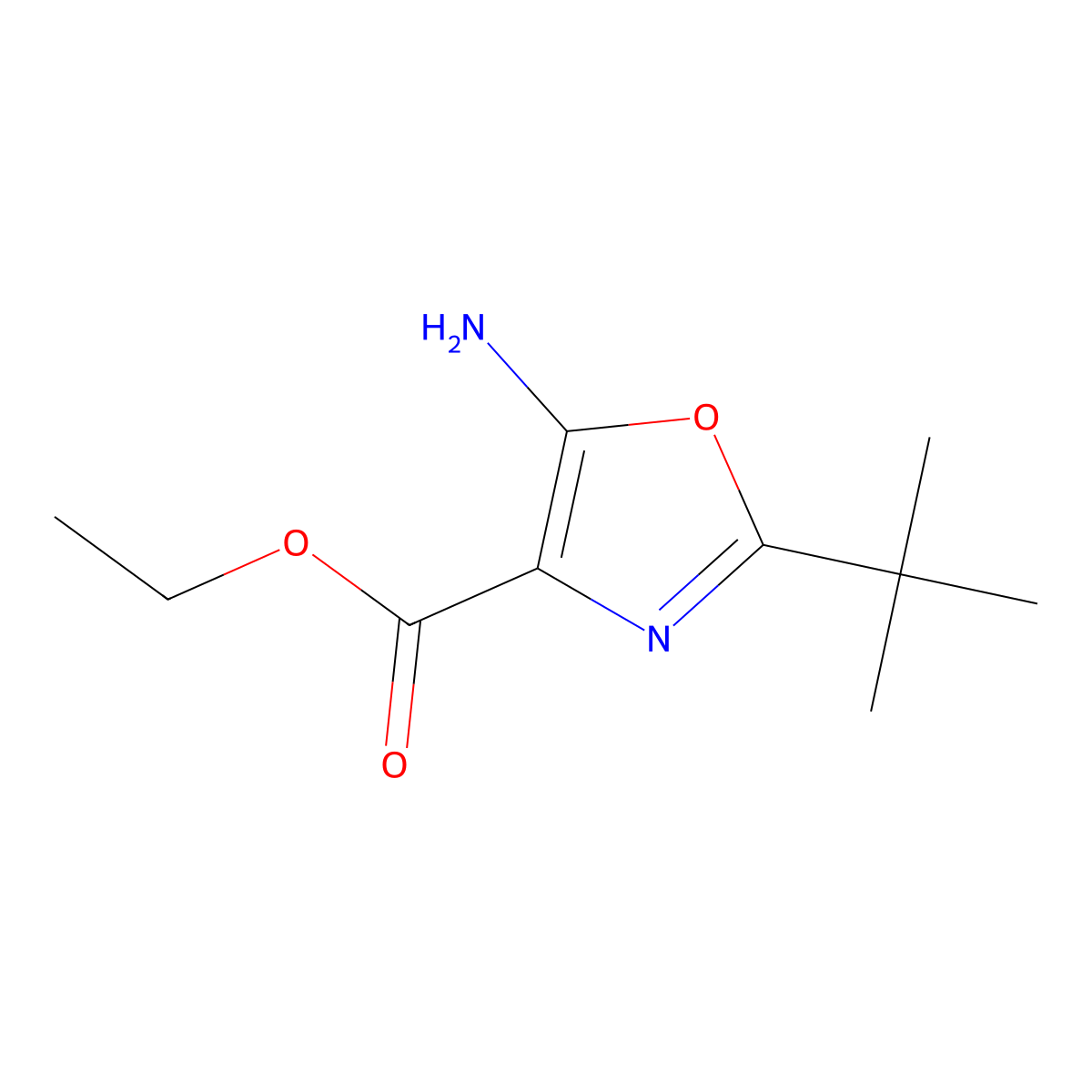 Ethyl 5-amino-2-tert-butyl-1,3-oxazole-4-carboxylate molecular structure, CAS 1260853-03-9