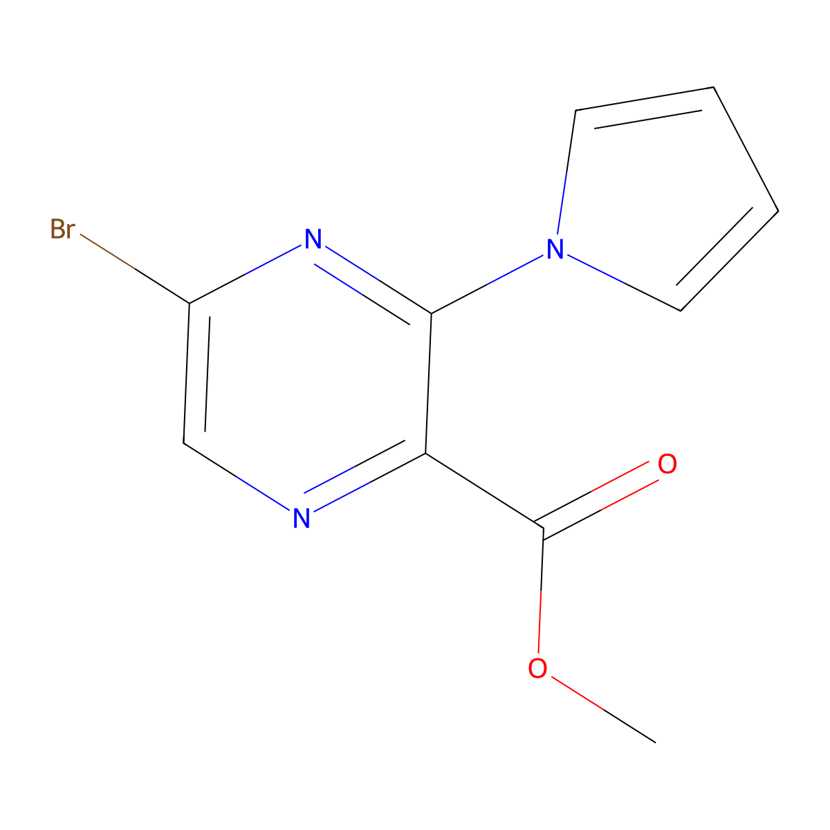 Methyl 5-bromo-3-(1H-pyrrol-1-yl)pyrazine-2-carboxylate molecular structure, CAS 1260871-28-0