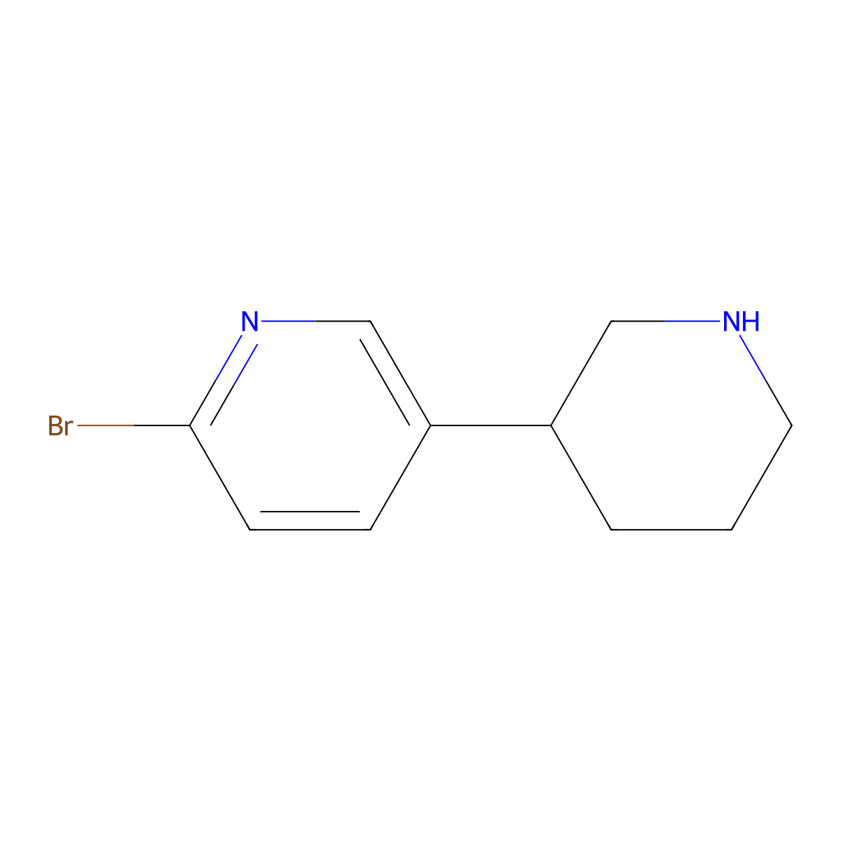 2-Bromo-5-(piperidin-3-yl)pyridine molecular structure, CAS 1260873-88-8