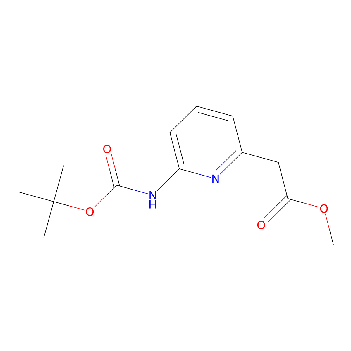 Methyl 2-(6-((tert-butoxycarbonyl)amino)pyridin-2-yl)acetate molecular structure, CAS 1260879-98-8