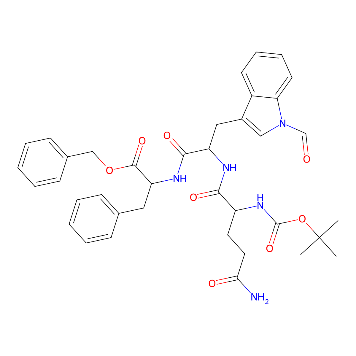 N(alpha)-(N(alpha)-(N(alpha)-(tert-butyloxycarbonyl)glutaminyl)-N(1)-formyl-tryptophyl)phenylalanine benzyl ester molecular structure, CAS 126088-82-2