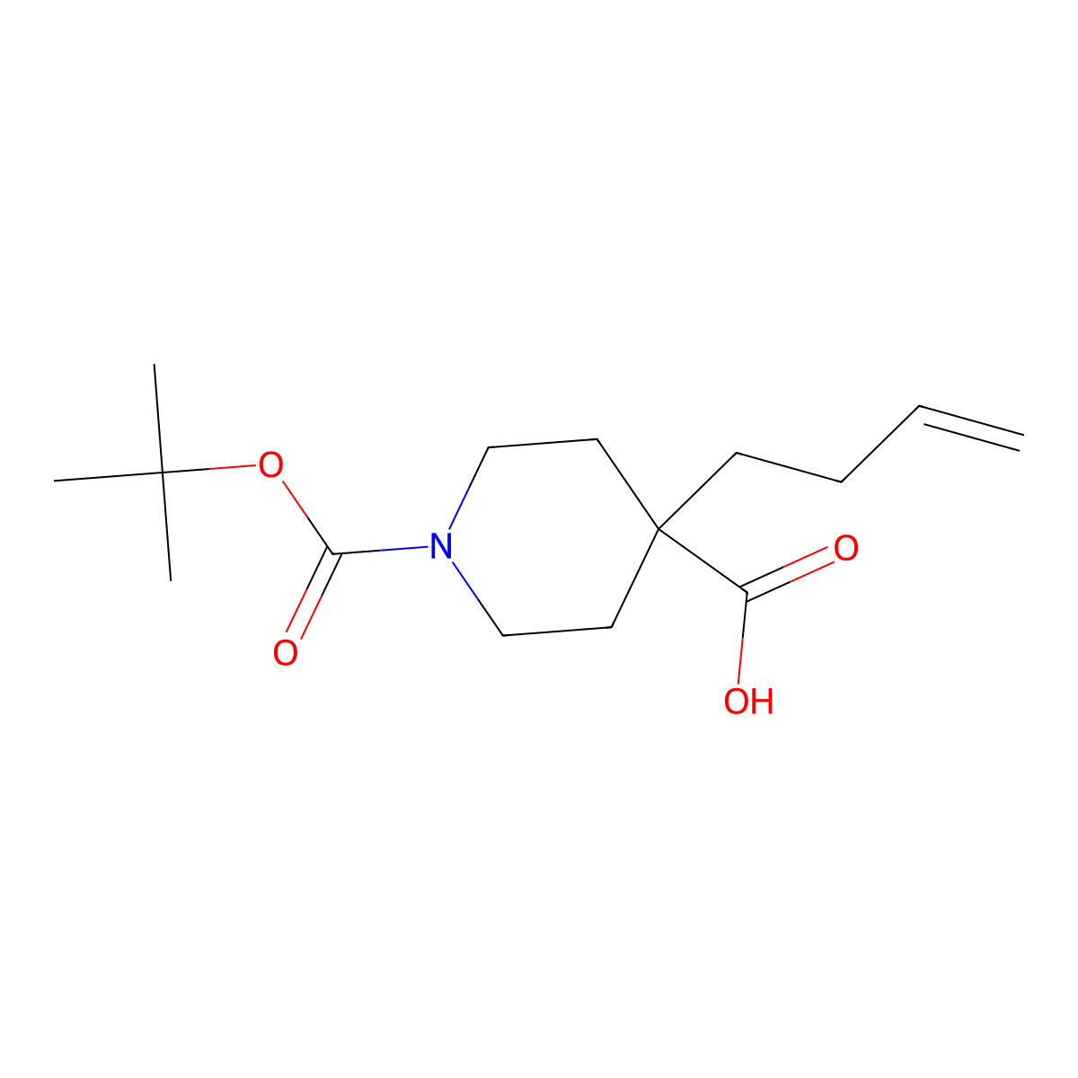 4-(But-3-en-1-yl)-1-((tert-butoxy)carbonyl)piperidine-4-carboxylic acid molecular structure, CAS 1260882-98-1