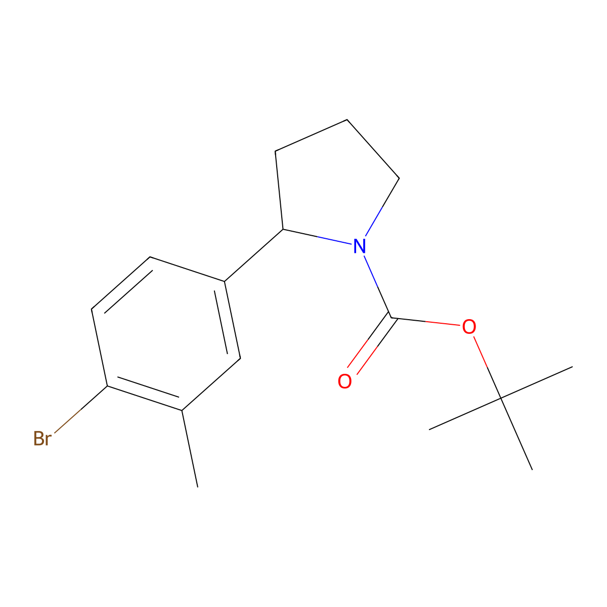 Tert-butyl 2-(4-bromo-3-methylphenyl)pyrrolidine-1-carboxylate molecular structure, CAS 1260884-60-3