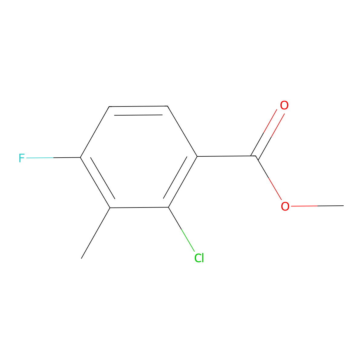 Methyl 2-chloro-4-fluoro-3-methylbenzoate molecular structure, CAS 1260887-45-3
