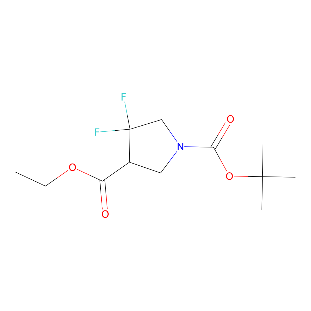 1-tert-Butyl 3-ethyl 4,4-difluoropyrrolidine-1,3-dicarboxylate molecular structure, CAS 1260887-81-7