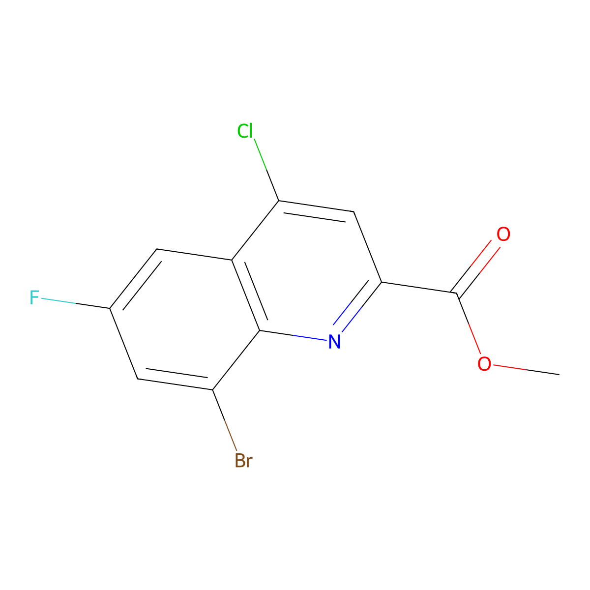 Methyl 8-bromo-4-chloro-6-fluoroquinoline-2-carboxylate molecular structure, CAS 1260888-25-2