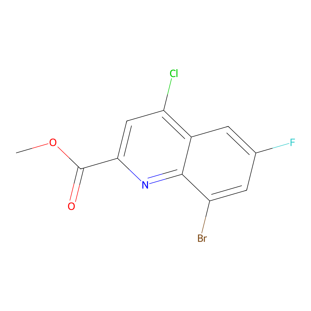 Methyl 8-bromo-4-chloro-6-fluoroquinoline-2-carboxylate molecular structure, CAS 1260888-25-2