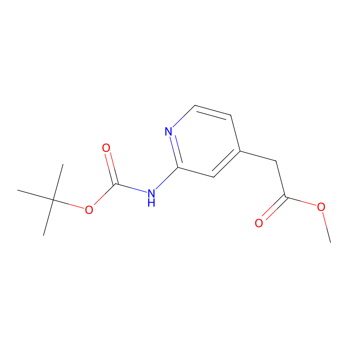 Methyl 2-(2-((tert-butoxycarbonyl)amino)pyridin-4-yl)acetate molecular structure, CAS 1260890-57-0