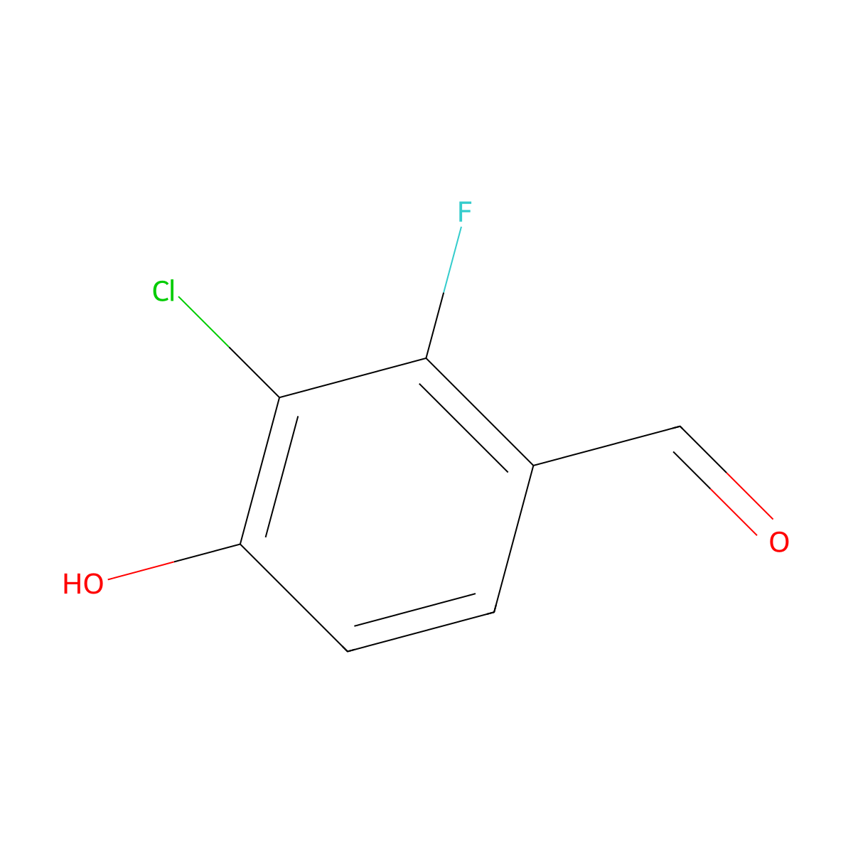 3-Chloro-2-fluoro-4-hydroxybenzaldehyde molecular structure, CAS 1260891-69-7