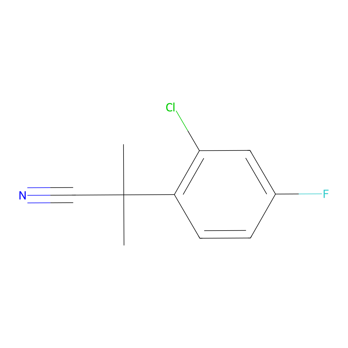 2-(2-Chloro-4-fluorophenyl)-2-methylpropanenitrile molecular structure, CAS 1260891-93-7