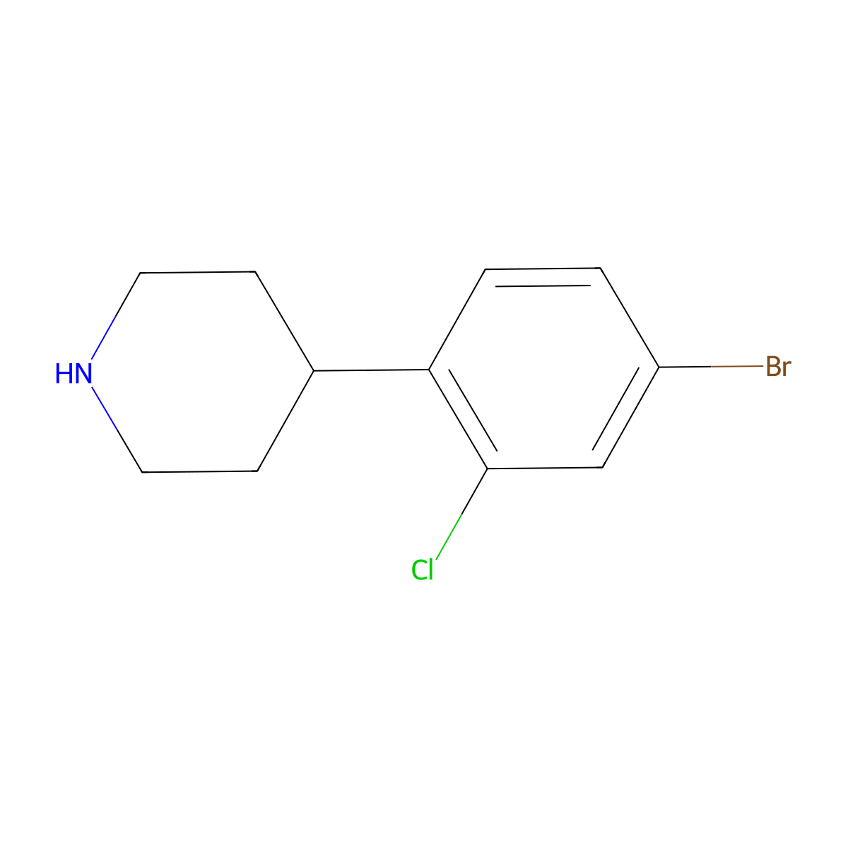 4-(4-Bromo-2-chlorophenyl)piperidine molecular structure, CAS 1260897-20-8