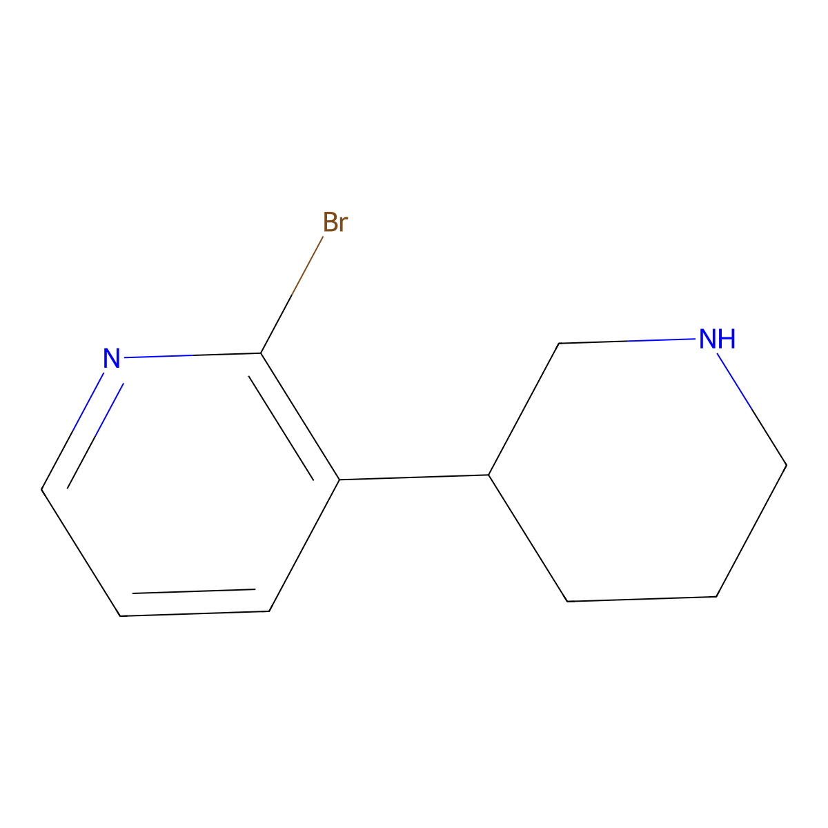 2-Bromo-3-(piperidin-3-yl)pyridine molecular structure, CAS 1260897-32-2