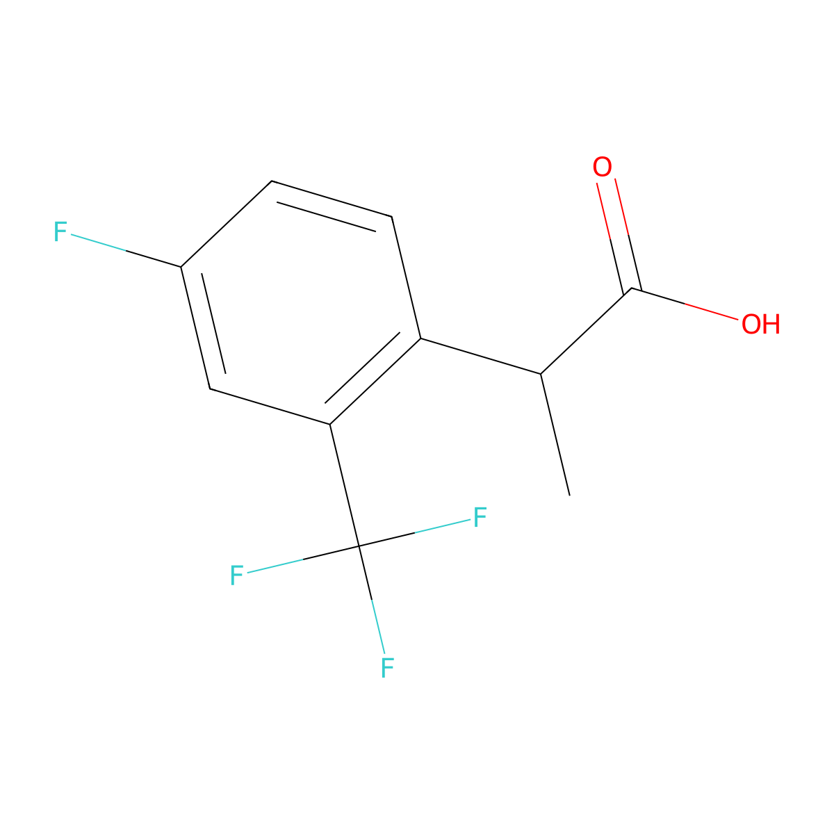 2-[4-Fluoro-2-(trifluoromethyl)phenyl]propanoic acid molecular structure, CAS 1260899-25-9