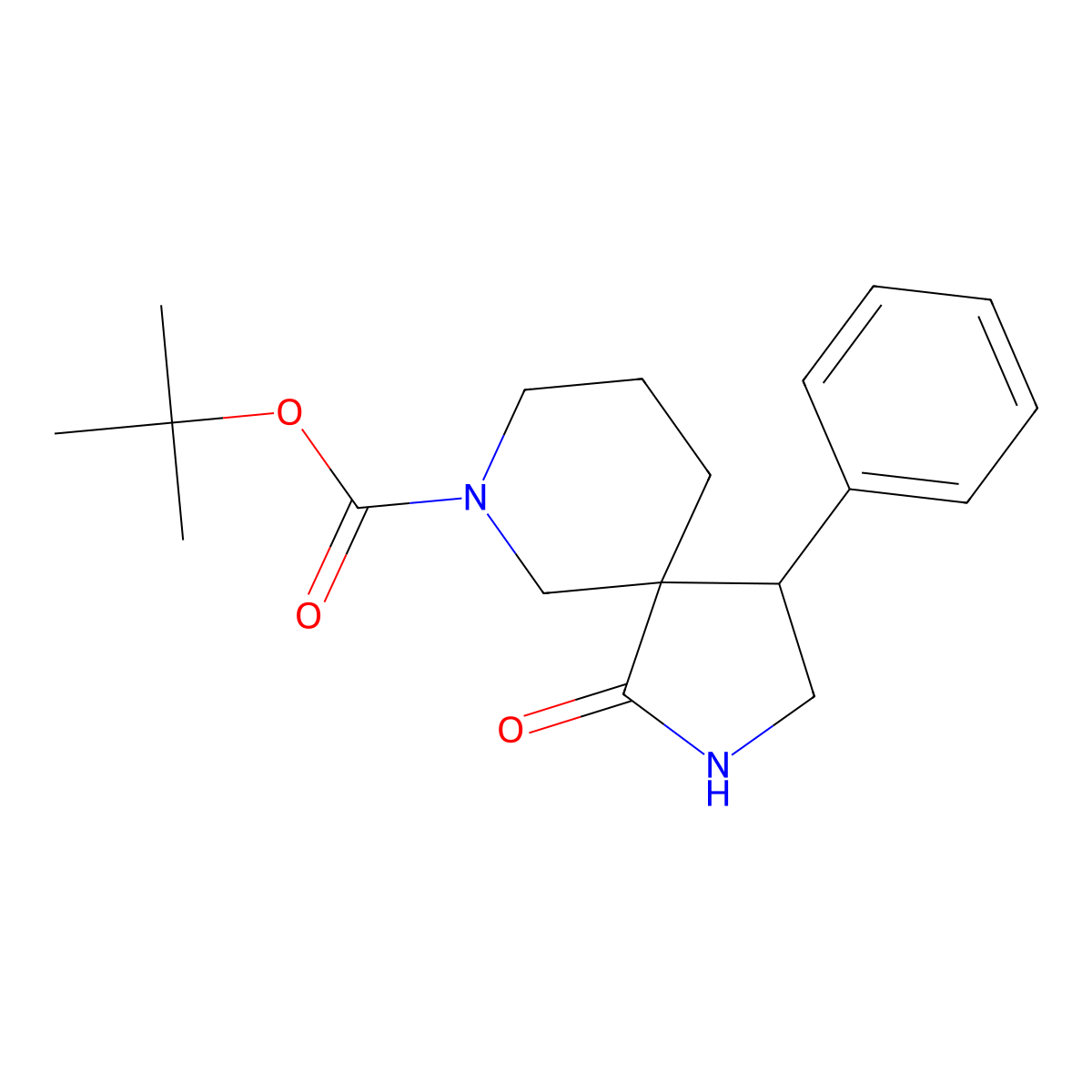 Tert-butyl 1-oxo-4-phenyl-2,7-diazaspiro[4.5]decane-7-carboxylate molecular structure, CAS 1260900-20-6