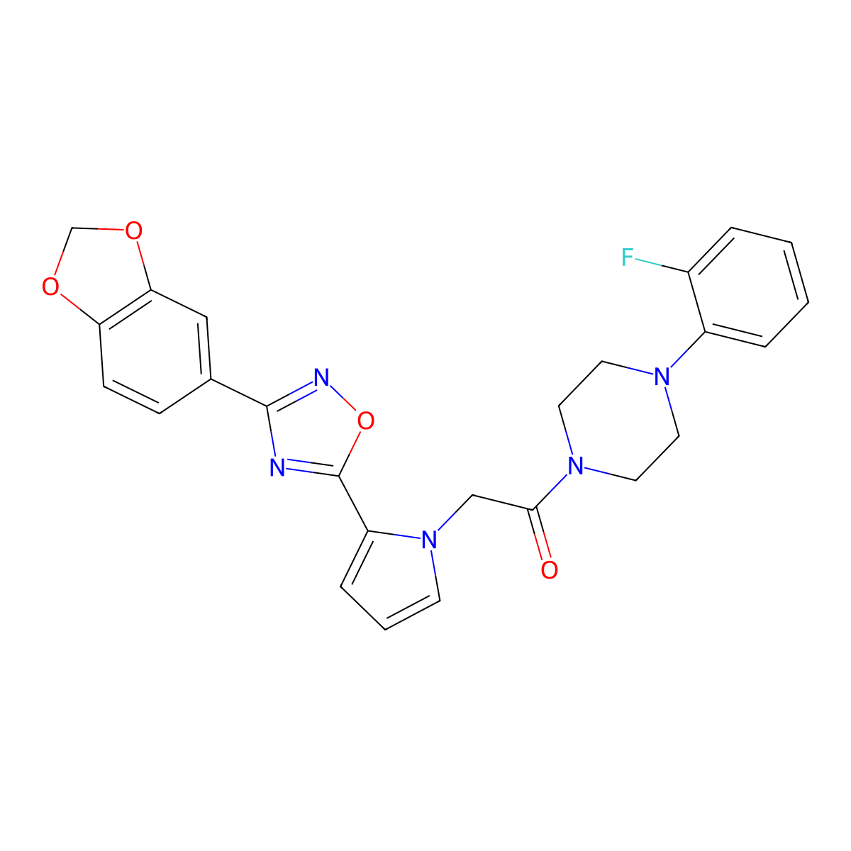 1-({2-[3-(1,3-benzodioxol-5-yl)-1,2,4-oxadiazol-5-yl]-1H-pyrrol-1-yl}acetyl)-4-(2-fluorophenyl)piperazine molecular structure, CAS 1260903-47-6