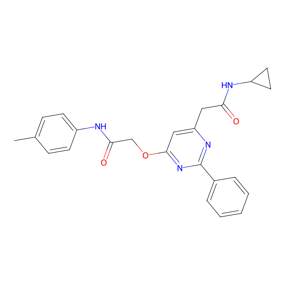 2-({6-[2-(cyclopropylamino)-2-oxoethyl]-2-phenylpyrimidin-4-yl}oxy)-N-(4-methylphenyl)acetamide molecular structure, CAS 1260903-94-3