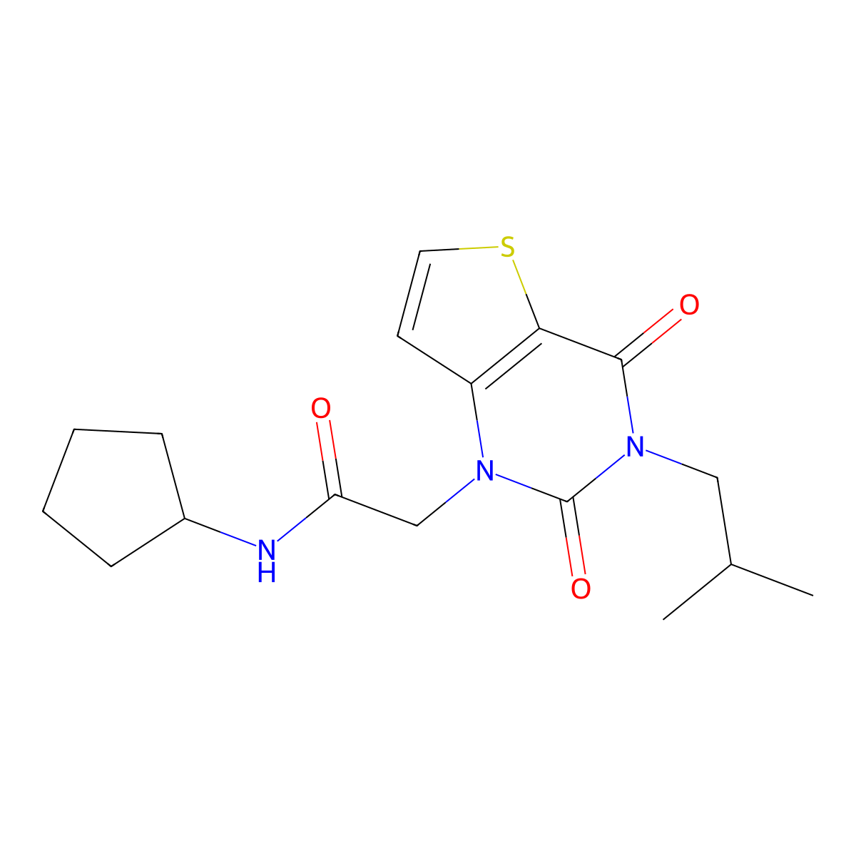 N-cyclopentyl-2-[3-(2-methylpropyl)-2,4-dioxo-3,4-dihydrothieno[3,2-d]pyrimidin-1(2H)-yl]acetamide molecular structure, CAS 1260904-75-3