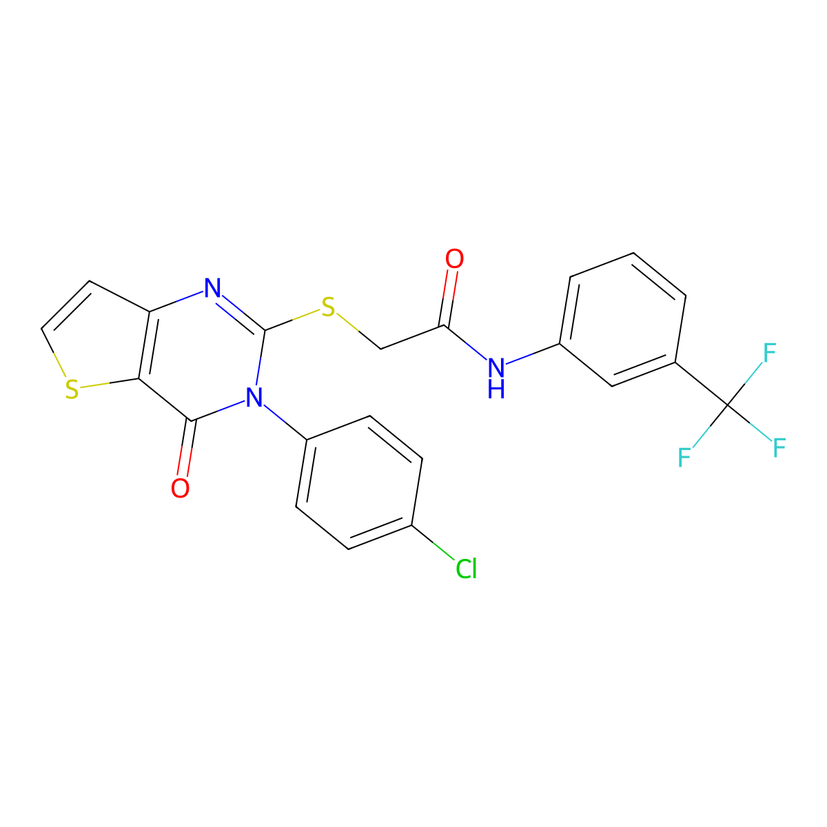 2-{[3-(4-chlorophenyl)-4-oxo-3,4-dihydrothieno[3,2-d]pyrimidin-2-yl]sulfanyl}-N-[3-(trifluoromethyl)phenyl]acetamide molecular structure, CAS 1260904-85-5