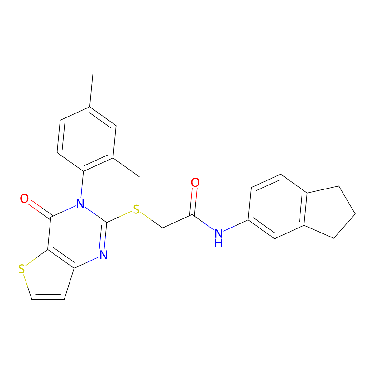 N-(2,3-dihydro-1H-inden-5-yl)-2-{[3-(2,4-dimethylphenyl)-4-oxo-3,4-dihydrothieno[3,2-d]pyrimidin-2-yl]sulfanyl}acetamide molecular structure, CAS 1260905-40-5