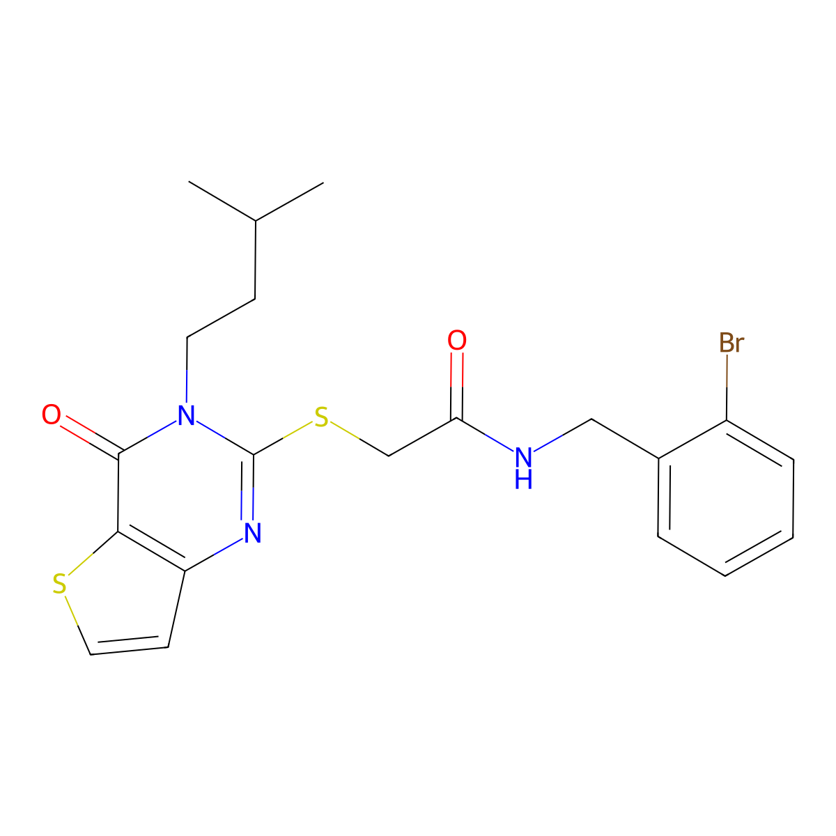 N-(2-bromobenzyl)-2-{[3-(3-methylbutyl)-4-oxo-3,4-dihydrothieno[3,2-d]pyrimidin-2-yl]sulfanyl}acetamide molecular structure, CAS 1260905-63-2