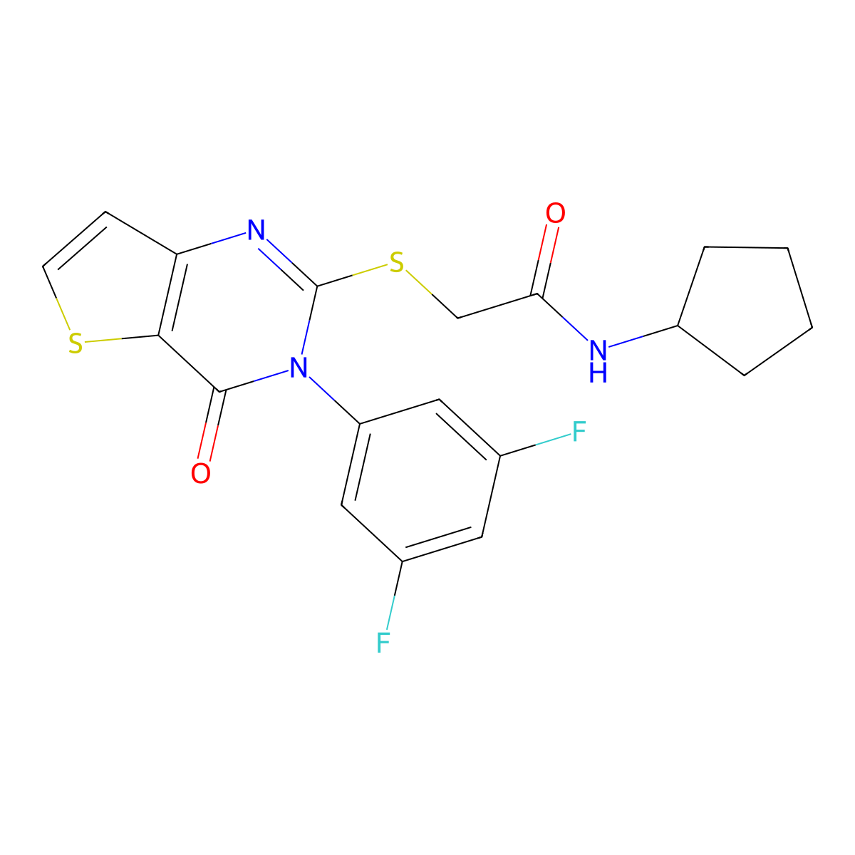 N-cyclopentyl-2-{[3-(3,5-difluorophenyl)-4-oxo-3,4-dihydrothieno[3,2-d]pyrimidin-2-yl]sulfanyl}acetamide molecular structure, CAS 1260905-67-6
