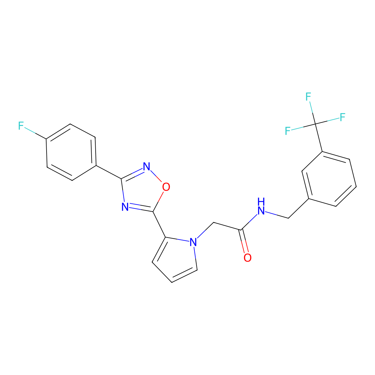 2-(2-(3-(4-fluorophenyl)-1,2,4-oxadiazol-5-yl)-1H-pyrrol-1-yl)-N-(3-(trifluoromethyl)benzyl)acetamide molecular structure, CAS 1260905-74-5