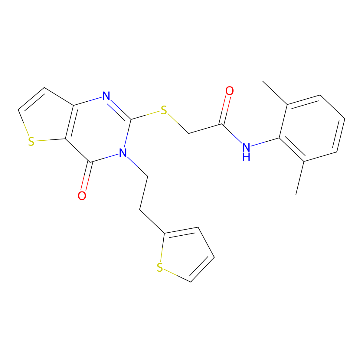 N-(2,6-dimethylphenyl)-2-({4-oxo-3-[2-(thiophen-2-yl)ethyl]-3,4-dihydrothieno[3,2-d]pyrimidin-2-yl}sulfanyl)acetamide molecular structure, CAS 1260905-75-6