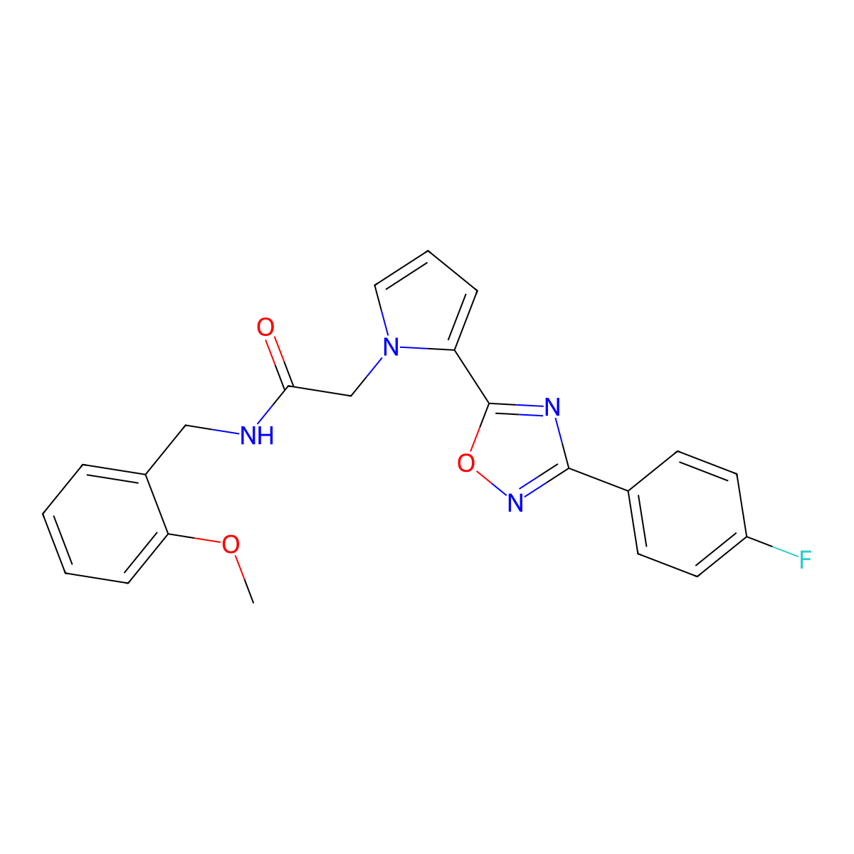 2-(2-(3-(4-fluorophenyl)-1,2,4-oxadiazol-5-yl)-1H-pyrrol-1-yl)-N-(2-methoxybenzyl)acetamide molecular structure, CAS 1260905-81-4