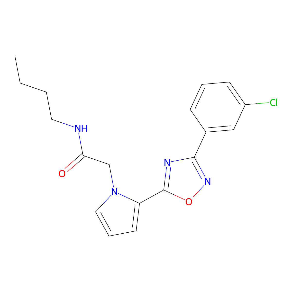 N-butyl-2-{2-[3-(3-chlorophenyl)-1,2,4-oxadiazol-5-yl]-1H-pyrrol-1-yl}acetamide molecular structure, CAS 1260905-93-8