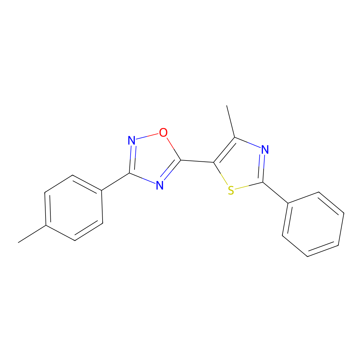 3-(4-Methylphenyl)-5-(4-methyl-2-phenyl-1,3-thiazol-5-yl)-1,2,4-oxadiazole molecular structure, CAS 1260906-77-1