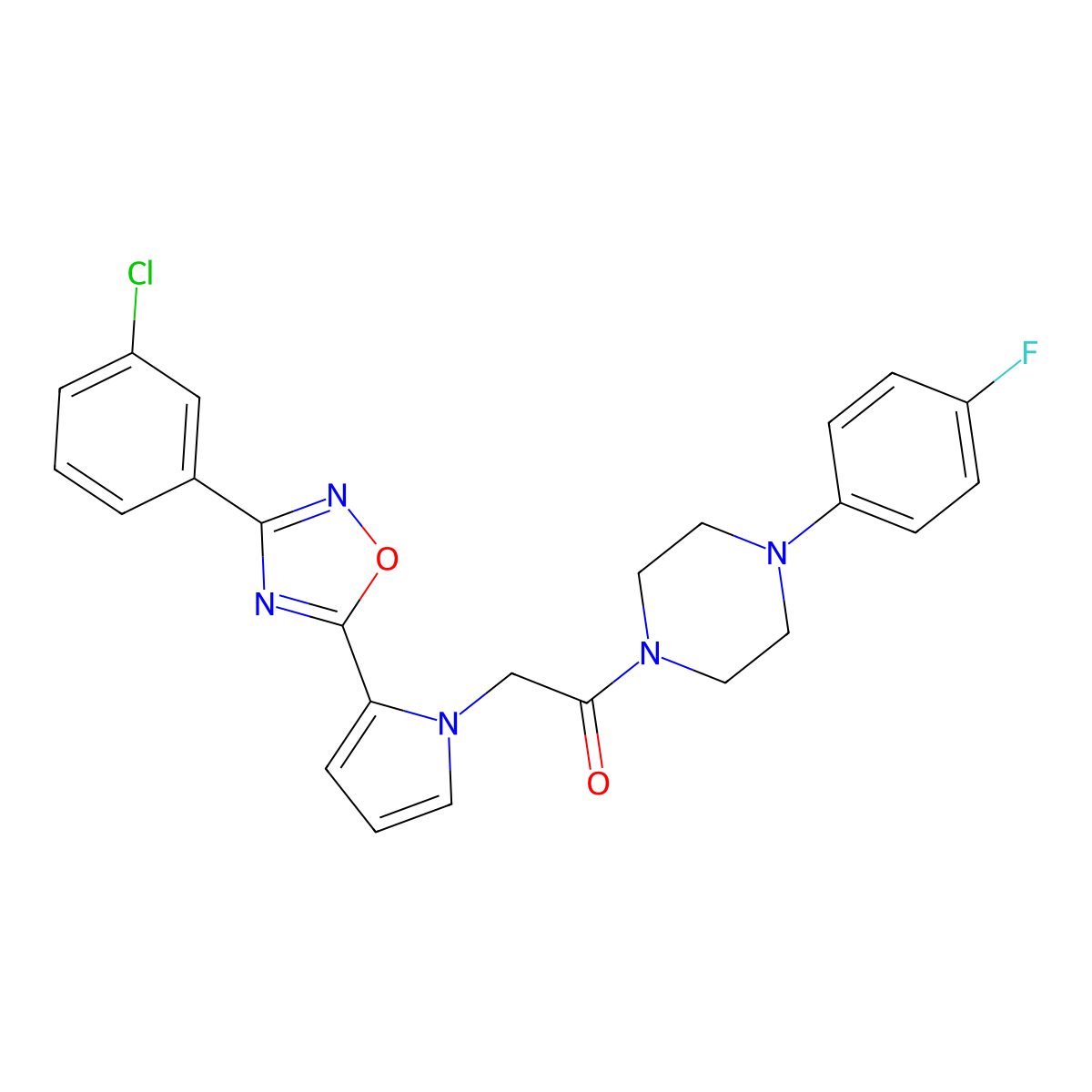 2-{2-[3-(3-chlorophenyl)-1,2,4-oxadiazol-5-yl]-1H-pyrrol-1-yl}-1-[4-(4-fluorophenyl)piperazin-1-yl]ethanone molecular structure, CAS 1260907-03-6