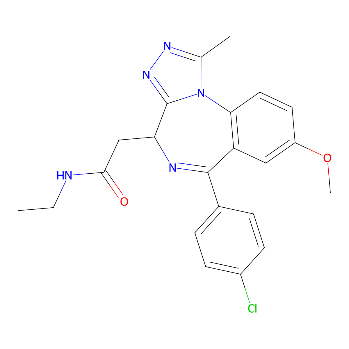 (4S)-6-(4-Chlorophenyl)-N-ethyl-8-methoxy-1-methyl-4H-(1,2,4)triazolo(4,3-a)(1,4)benzodiazepine-4-acetamide molecular structure, CAS 1260907-17-2